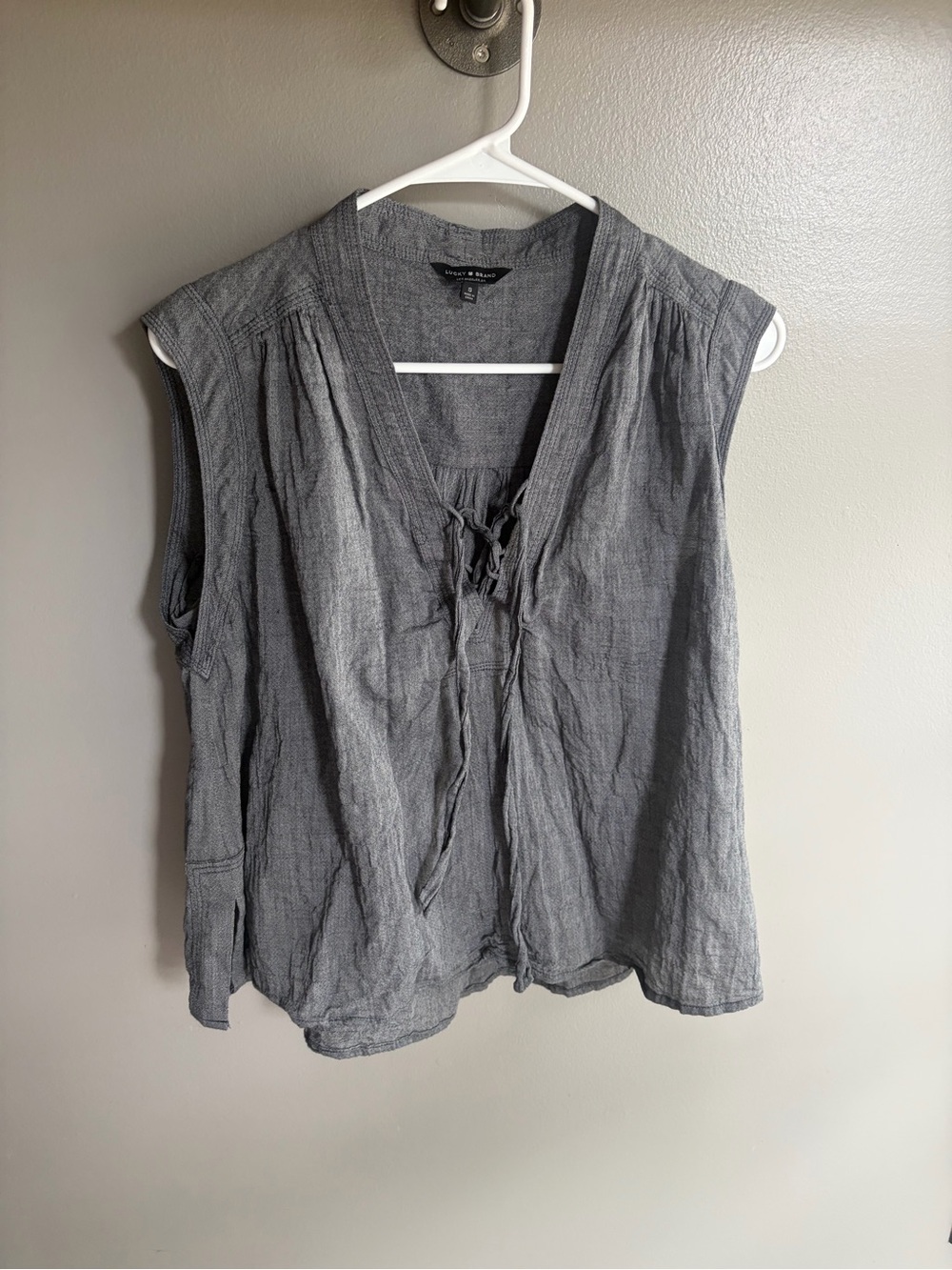 Charcoal Tie-Front Sleeveless Top